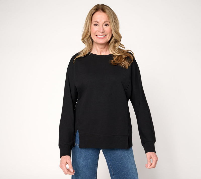 Belle by Kim Gravel French Terry Topstitched Double Vent Top — View 15