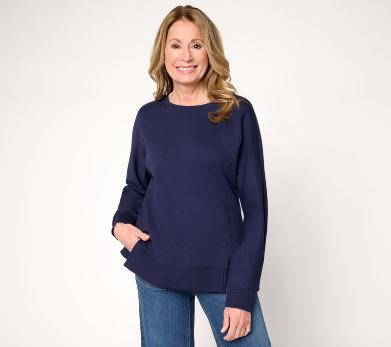 Belle by Kim Gravel French Terry Topstitched Double Vent Top — View 13