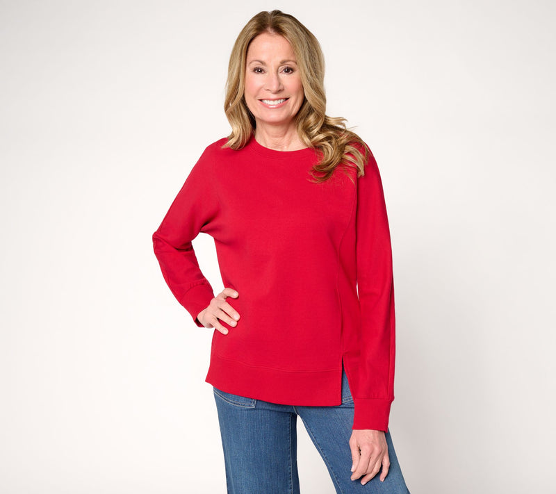 Belle by Kim Gravel French Terry Topstitched Double Vent Top — View 7