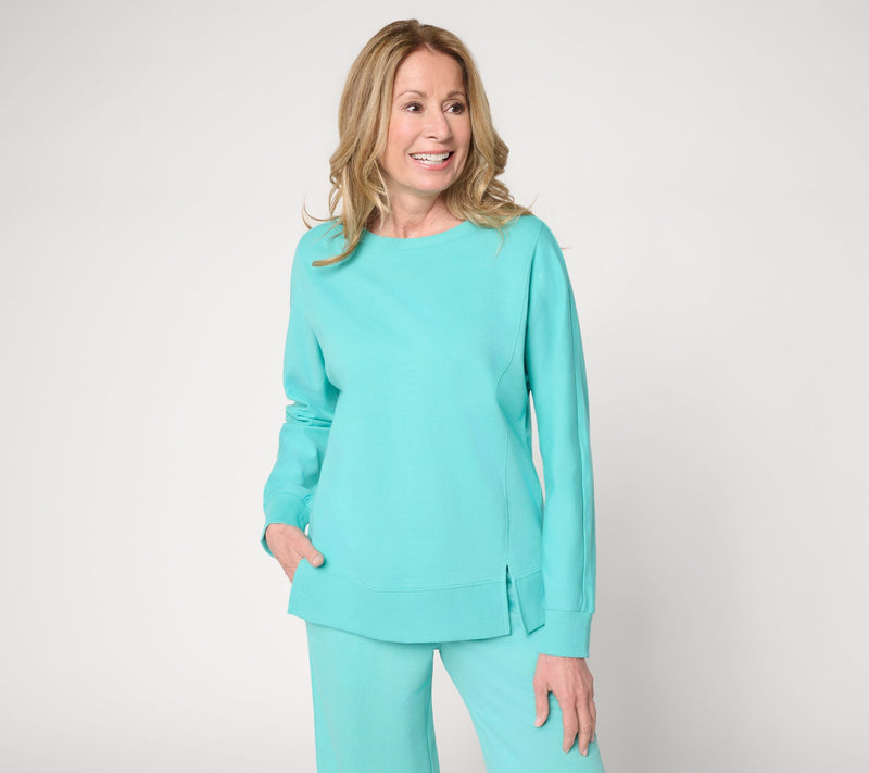Belle by Kim Gravel French Terry Topstitched Double Vent Top — View 5
