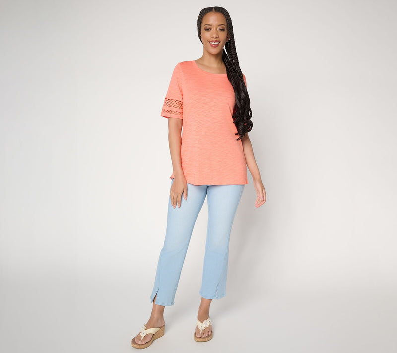 Belle by Kim Gravel Slub Knit Elbow Sleeve Circle Trim Top — View 5