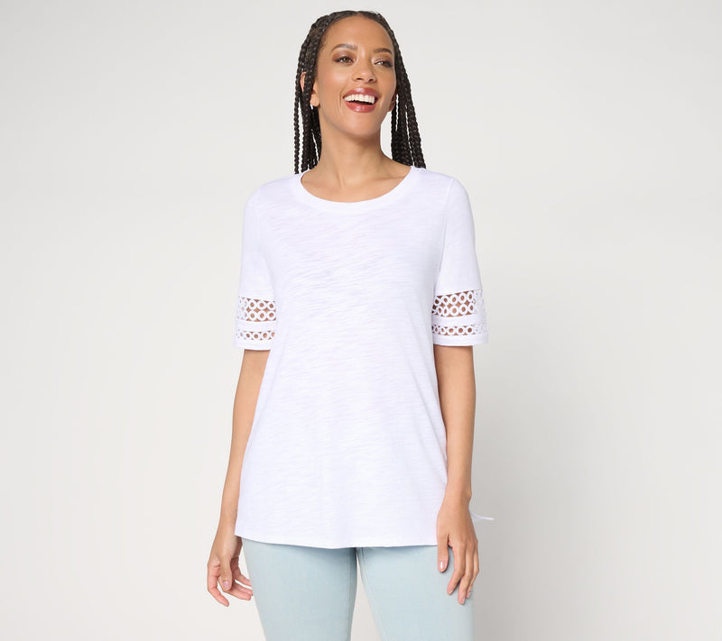 Belle by Kim Gravel Slub Knit Elbow Sleeve Circle Trim Top — View 13