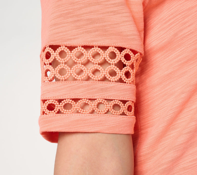 Belle by Kim Gravel Slub Knit Elbow Sleeve Circle Trim Top — View 6