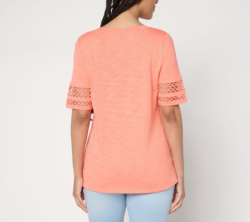 Belle by Kim Gravel Slub Knit Elbow Sleeve Circle Trim Top — View 4
