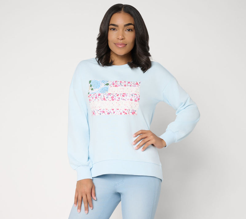 Belle by Kim Gravel Vintage Floral Patchwork Flag Sweatshirt — Main view