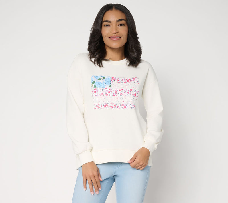 Belle by Kim Gravel Vintage Floral Patchwork Flag Sweatshirt — View 12