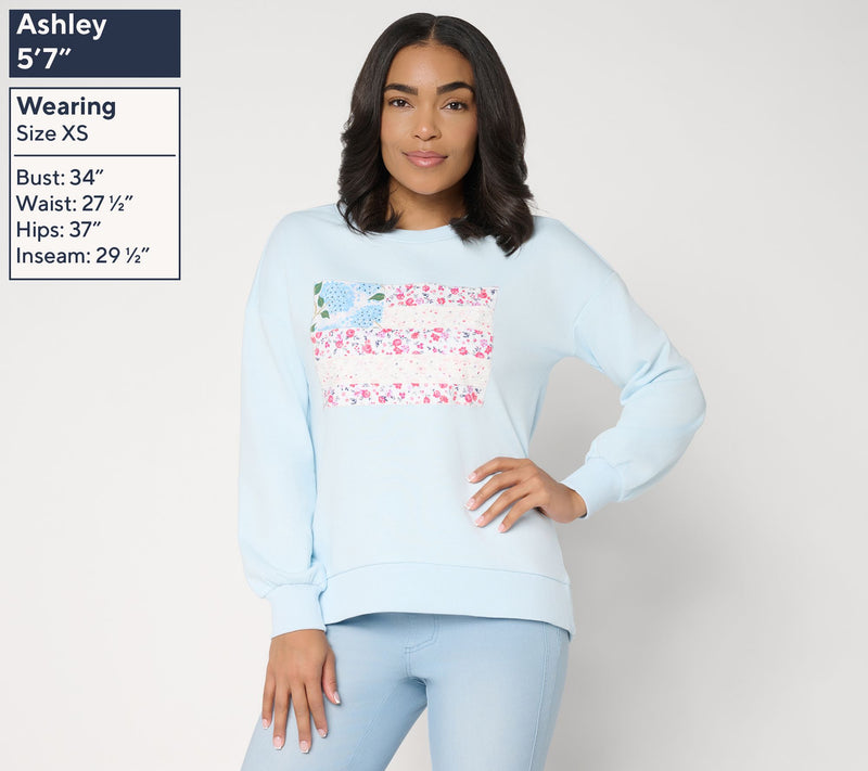 Belle by Kim Gravel Vintage Floral Patchwork Flag Sweatshirt — View 3
