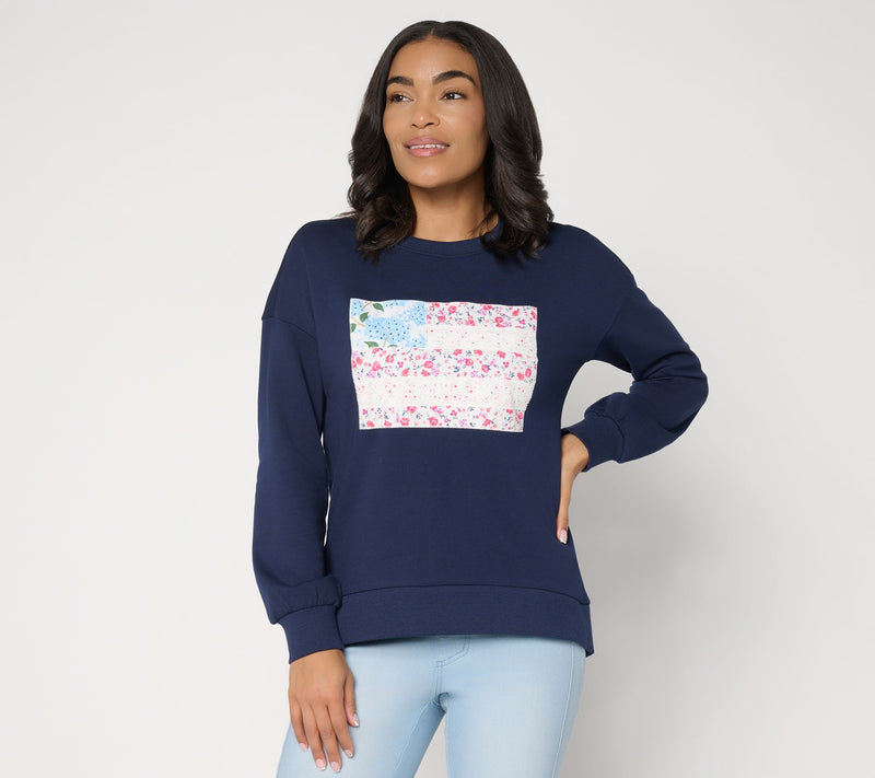 Belle by Kim Gravel Vintage Floral Patchwork Flag Sweatshirt — View 13
