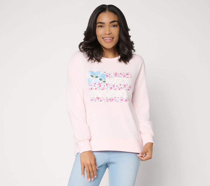 Belle by Kim Gravel Vintage Floral Patchwork Flag Sweatshirt — View 14