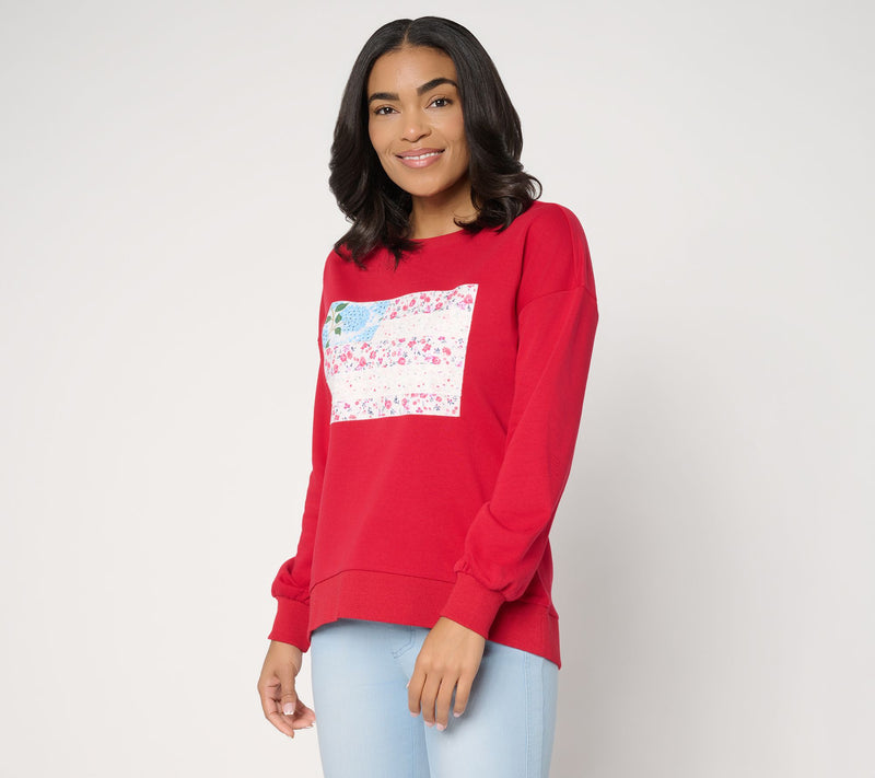 Belle by Kim Gravel Vintage Floral Patchwork Flag Sweatshirt — View 15