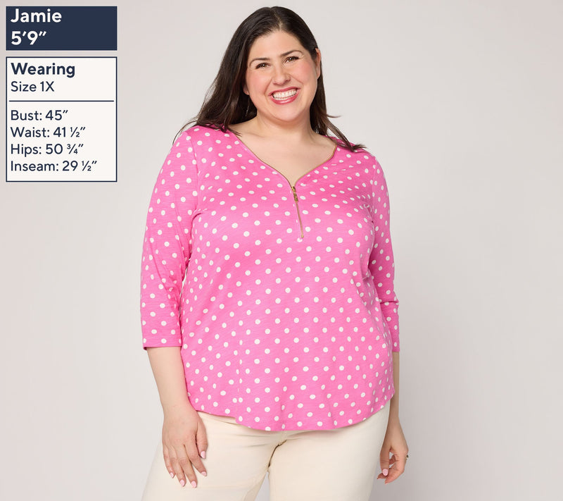 Belle by Kim Gravel Polka Dot Signature Zip Knit Top — View 2