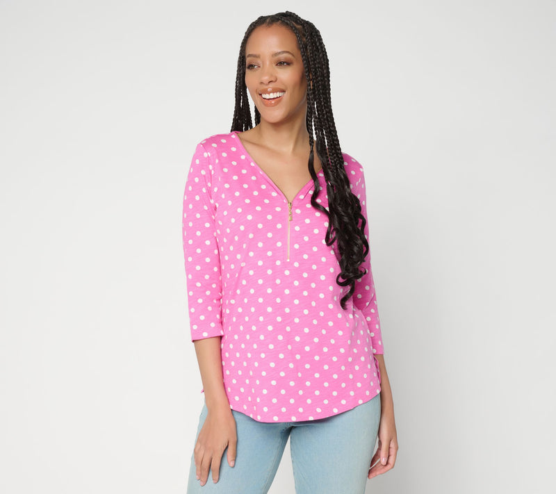 Belle by Kim Gravel Polka Dot Signature Zip Knit Top — Main view