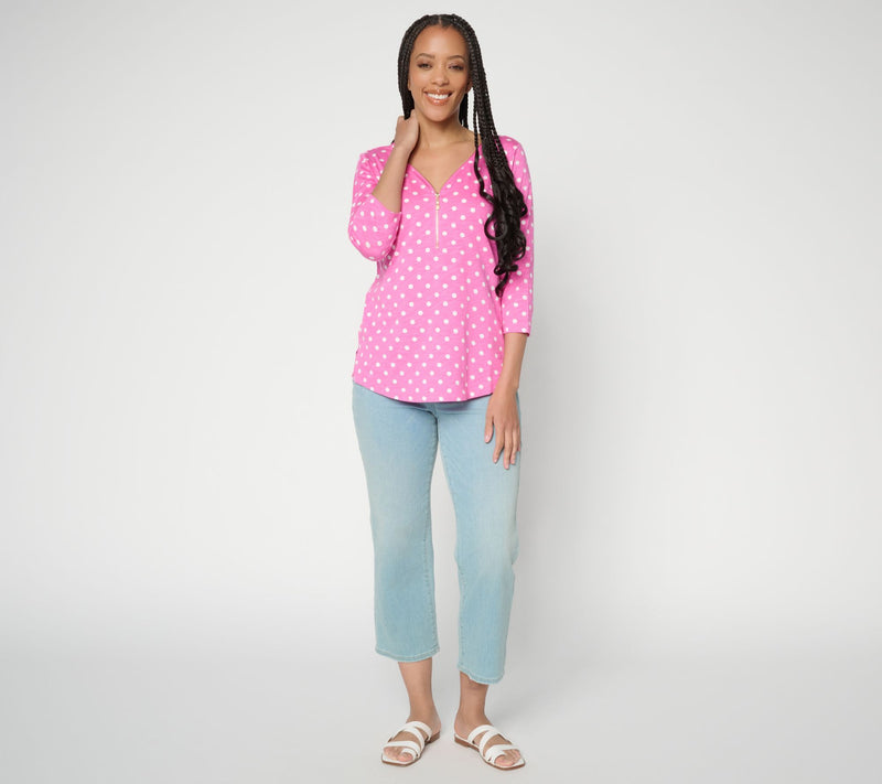Belle by Kim Gravel Polka Dot Signature Zip Knit Top — View 5