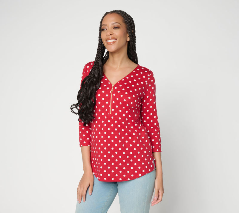 Belle by Kim Gravel Polka Dot Signature Zip Knit Top — View 14