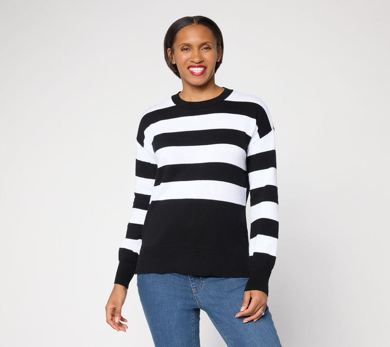 Belle by Kim Gravel Dockside Stripe Crewneck Sweater — View 12