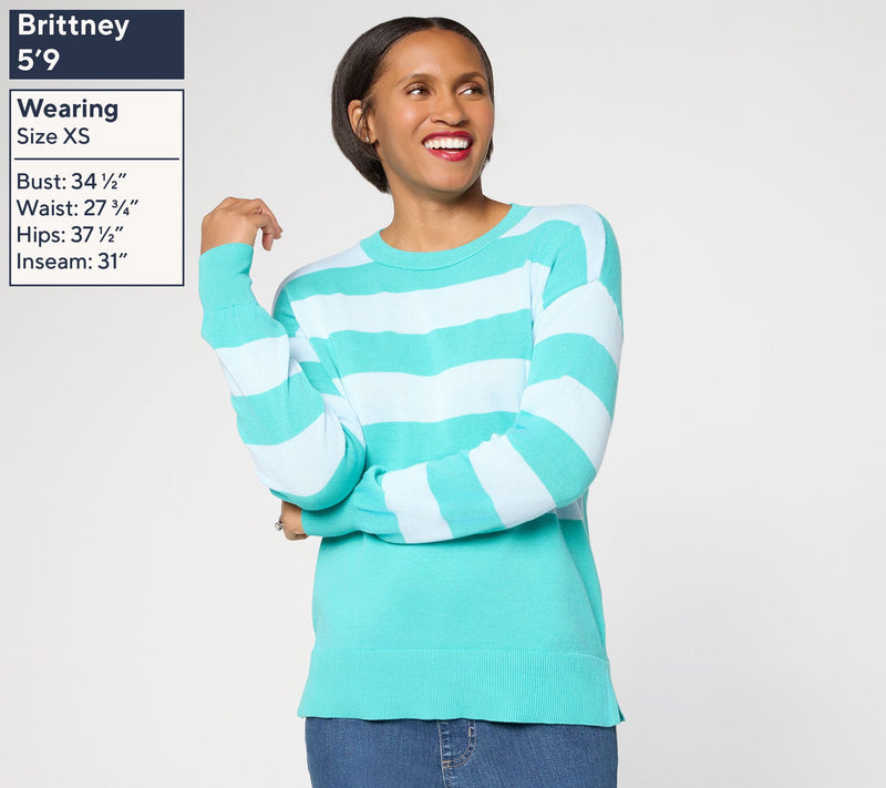 Belle by Kim Gravel Dockside Stripe Crewneck Sweater — View 3