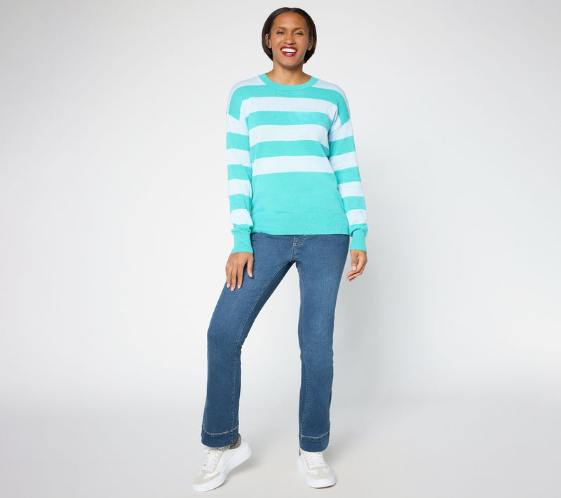 Belle by Kim Gravel Dockside Stripe Crewneck Sweater — View 5