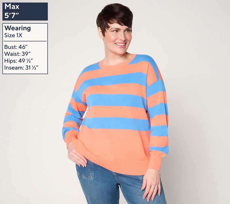 Belle by Kim Gravel Dockside Stripe Crewneck Sweater — View 2