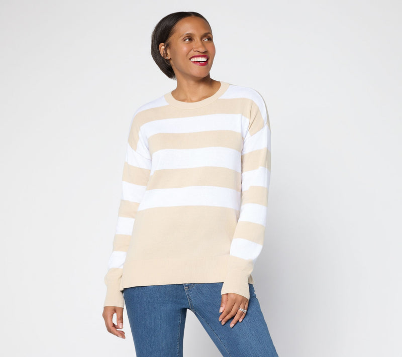 Belle by Kim Gravel Dockside Stripe Crewneck Sweater — View 14