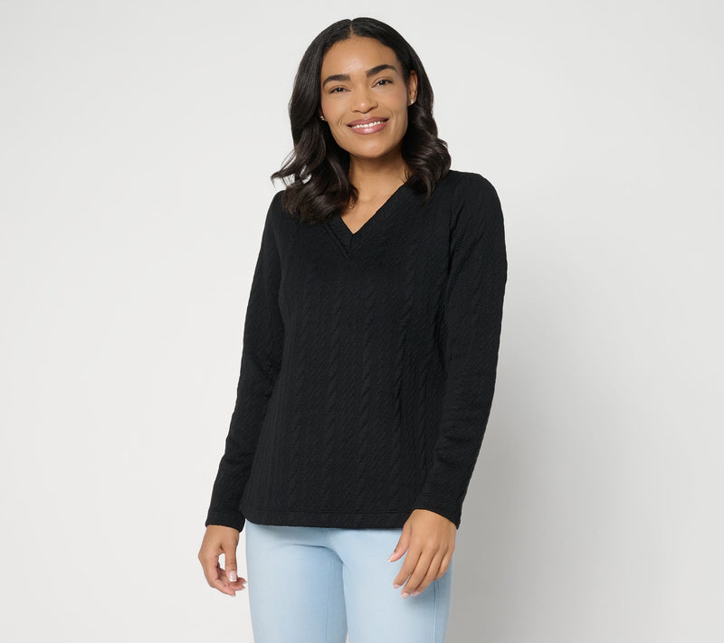 Belle by Kim Gravel Cable Chic V Neck Textured Top — View 12