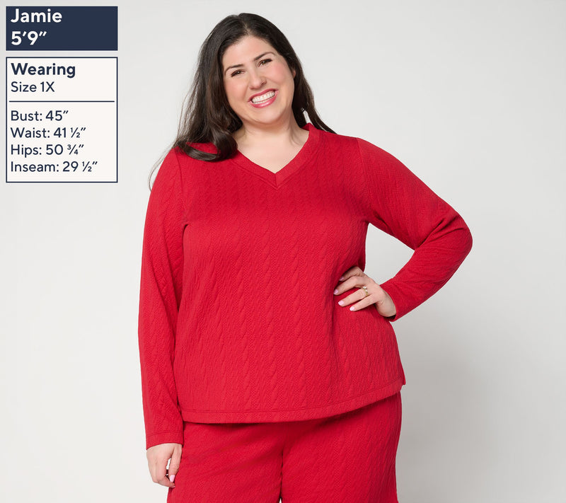 Belle by Kim Gravel Cable Chic V Neck Textured Top — View 2