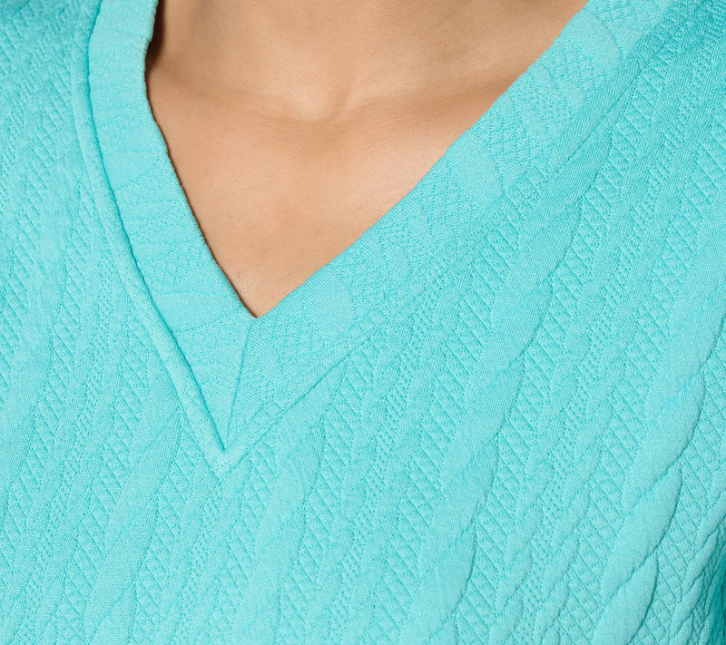 Belle by Kim Gravel Cable Chic V Neck Textured Top — View 6