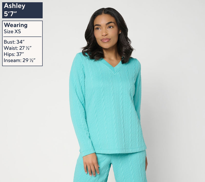 Belle by Kim Gravel Cable Chic V Neck Textured Top — View 3