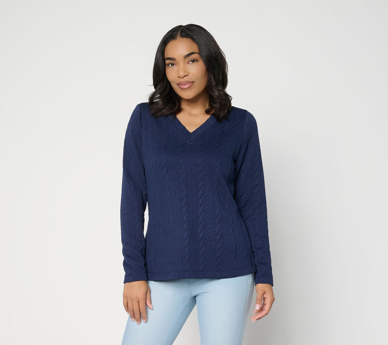 Belle by Kim Gravel Cable Chic V Neck Textured Top — View 13