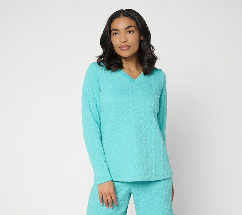 Belle by Kim Gravel Cable Chic V Neck Textured Top — Main view