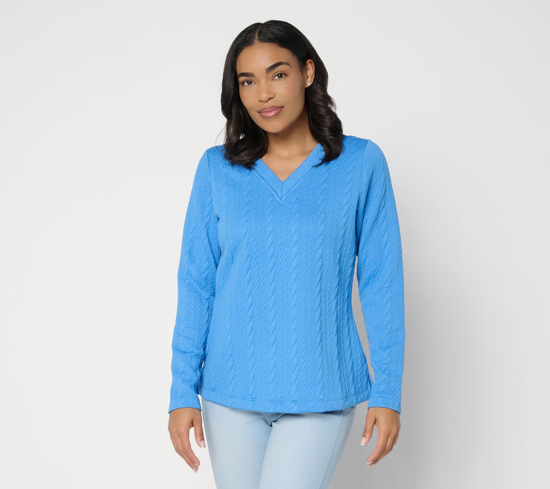 Belle by Kim Gravel Cable Chic V Neck Textured Top — View 15