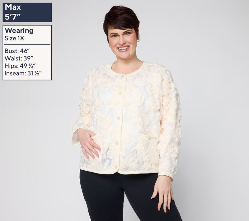 Dennis Basso Organza Rosettes Jacket with Braided Trim — View 2