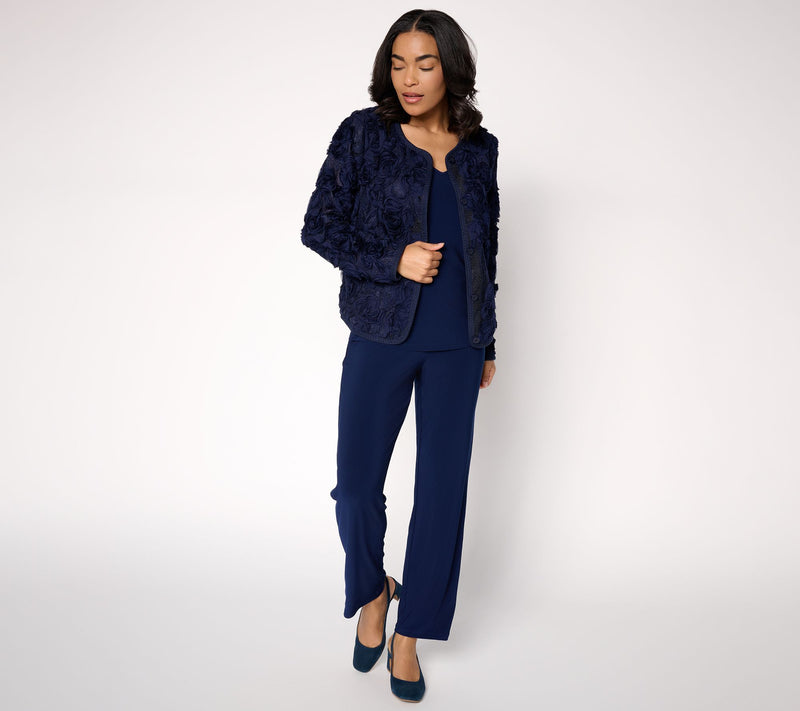 Dennis Basso Organza Rosettes Jacket with Braided Trim — View 5