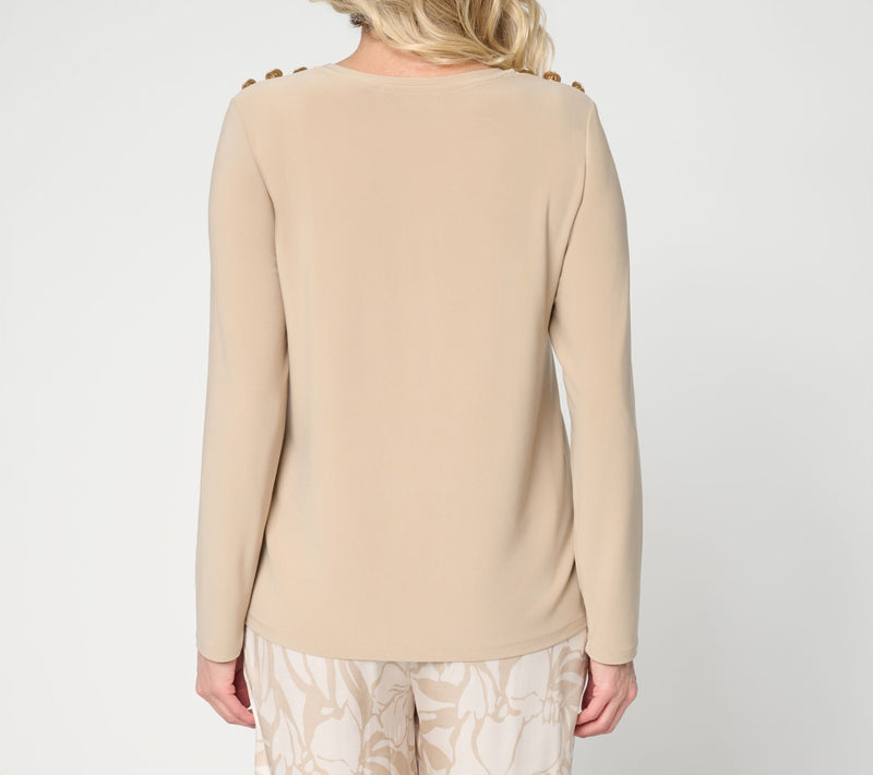 Dennis Basso Italia Knit Bateau Neck Top with Gold Buttons — View 5