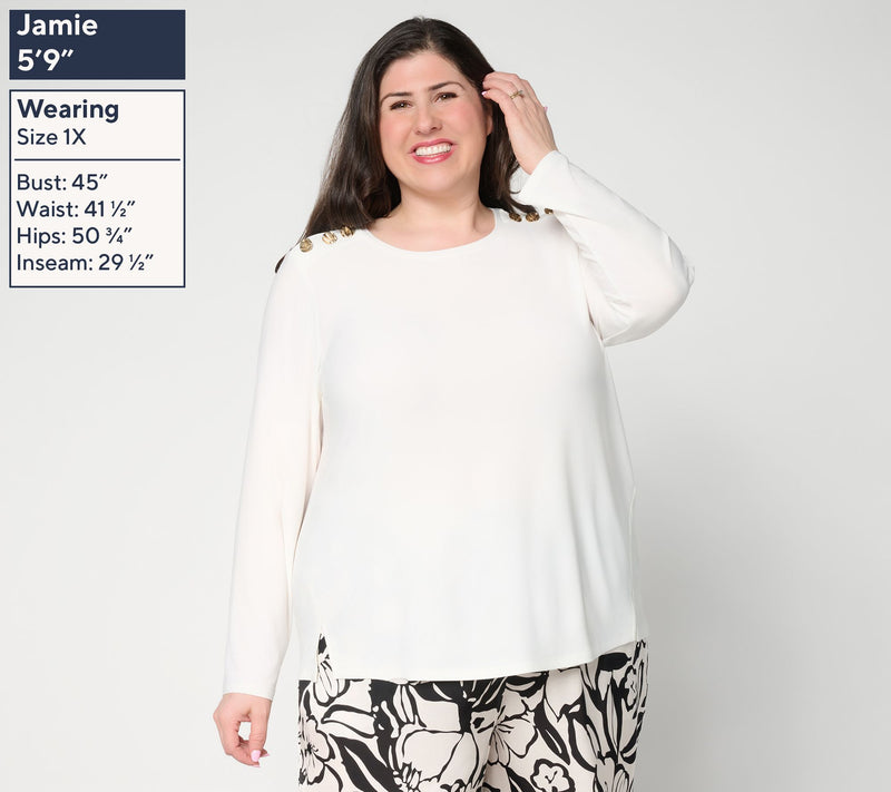 Dennis Basso Italia Knit Bateau Neck Top with Gold Buttons — View 3