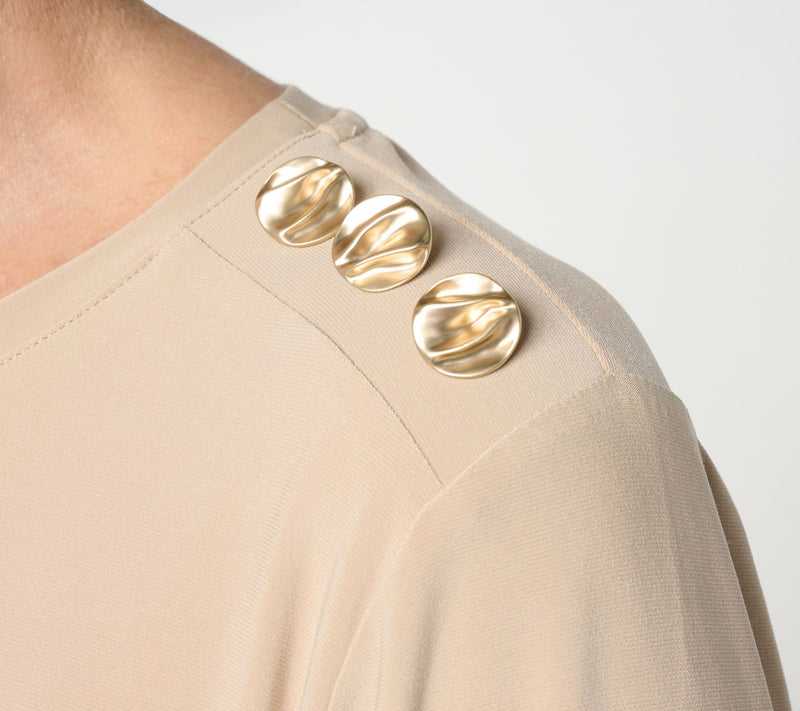 Dennis Basso Italia Knit Bateau Neck Top with Gold Buttons — View 7
