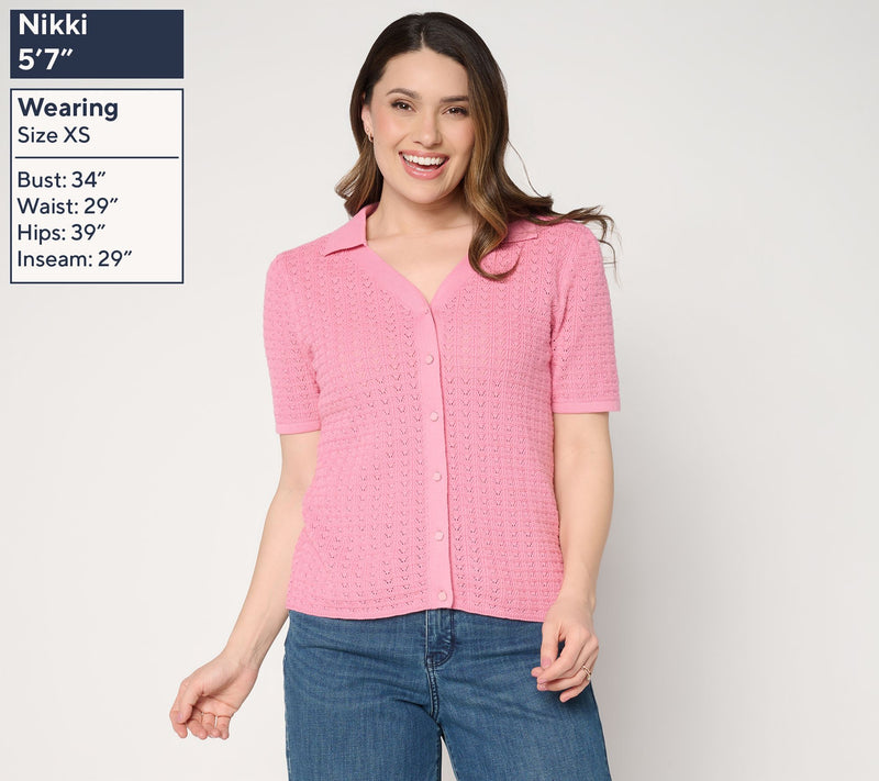 Dennis Basso Button Front Crochet Cardigan — View 3