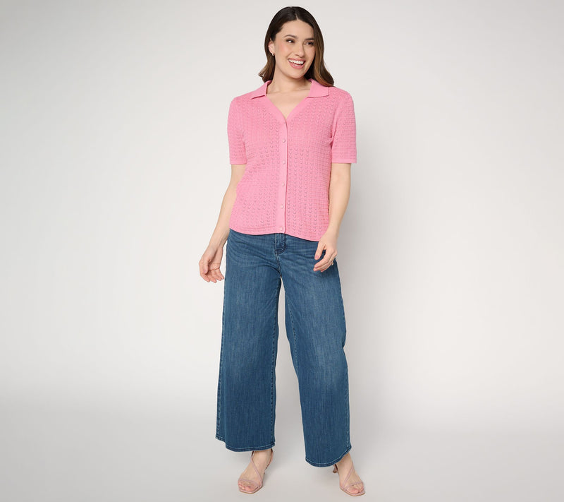 Dennis Basso Button Front Crochet Cardigan — View 5