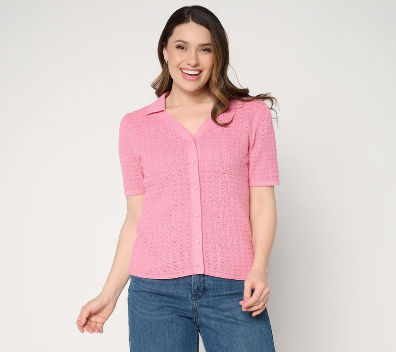 Dennis Basso Button Front Crochet Cardigan — Main view
