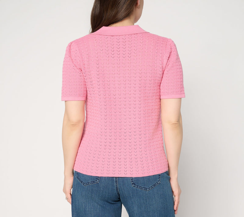 Dennis Basso Button Front Crochet Cardigan — View 4