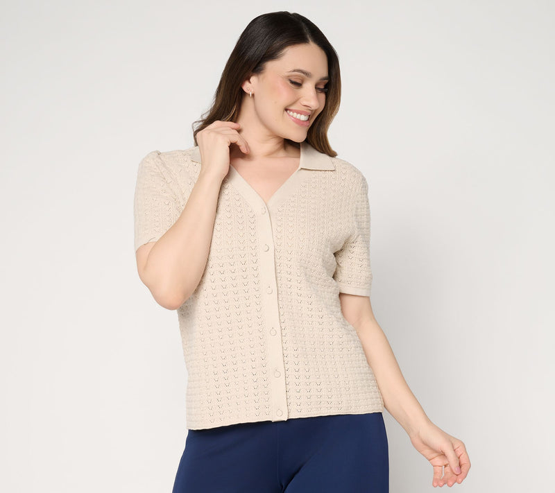 Dennis Basso Button Front Crochet Cardigan — View 11