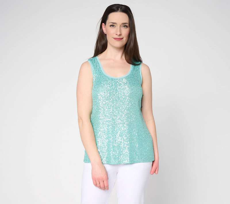 Dennis Basso Sequin Mesh Scoop Neck Tank — View 12