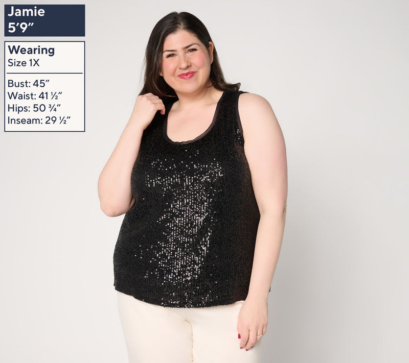 Dennis Basso Sequin Mesh Scoop Neck Tank — View 2