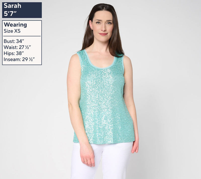 Dennis Basso Sequin Mesh Scoop Neck Tank — View 3