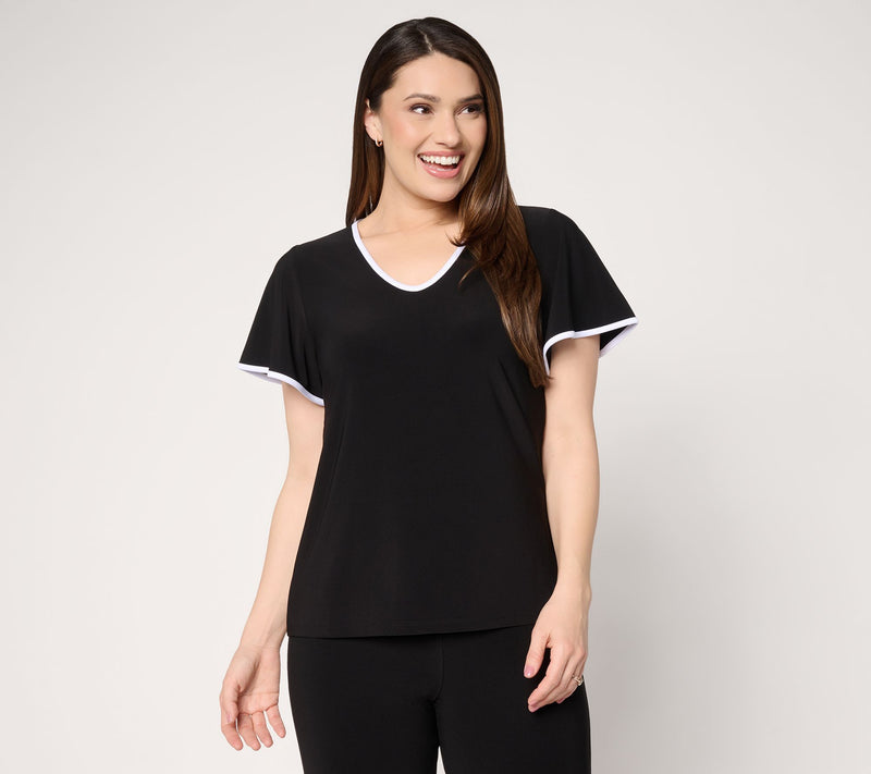 Dennis Basso Flounce Sleeve Italia Knit Top — View 10