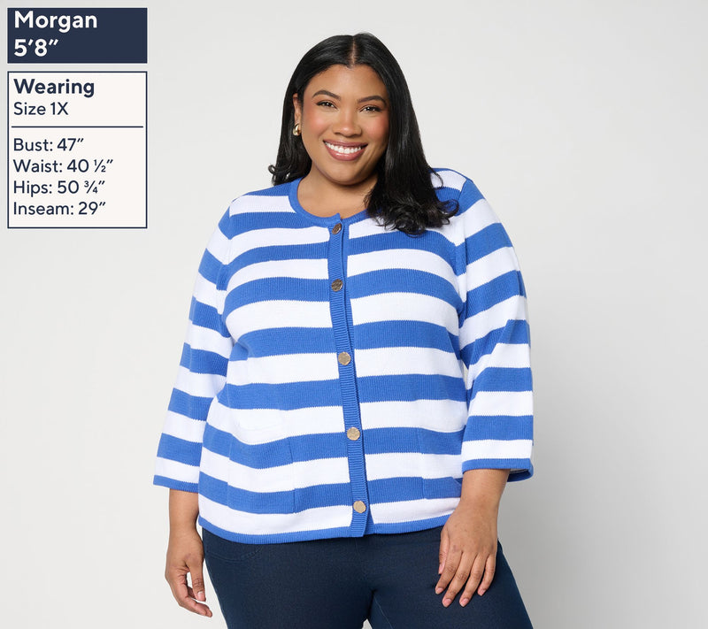 Dennis Basso Striped Sweater Top with 3/4 Sleeves — View 6