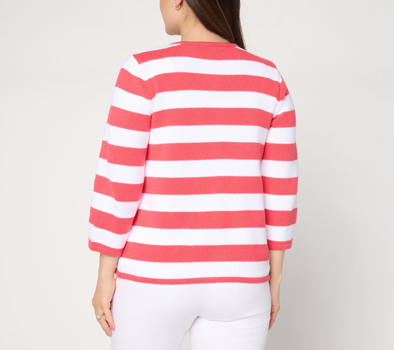 Dennis Basso Striped Sweater Top with 3/4 Sleeves — View 8