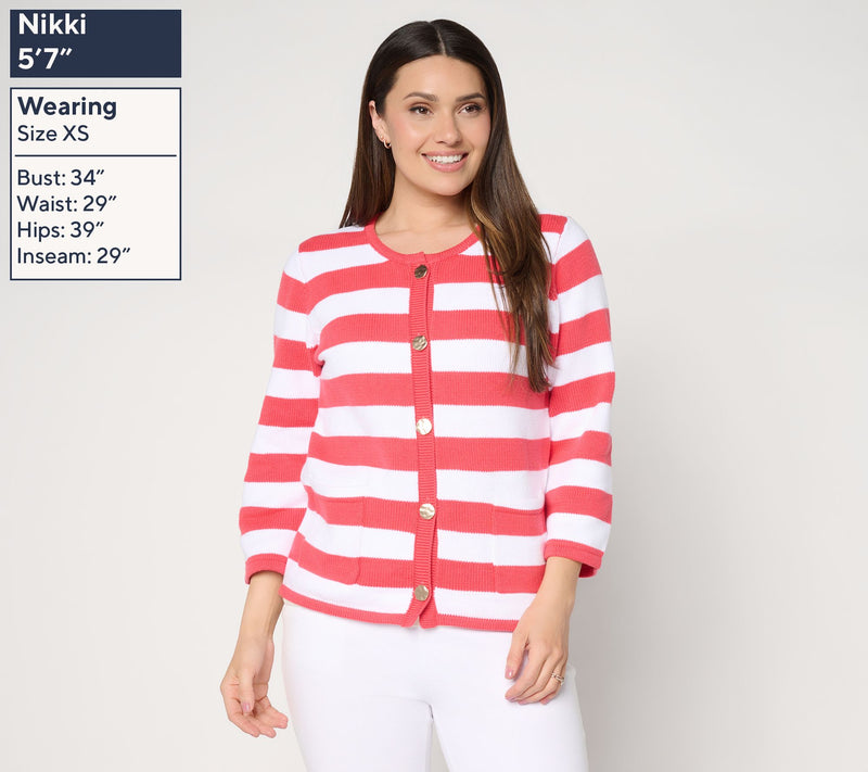 Dennis Basso Striped Sweater Top with 3/4 Sleeves — View 7