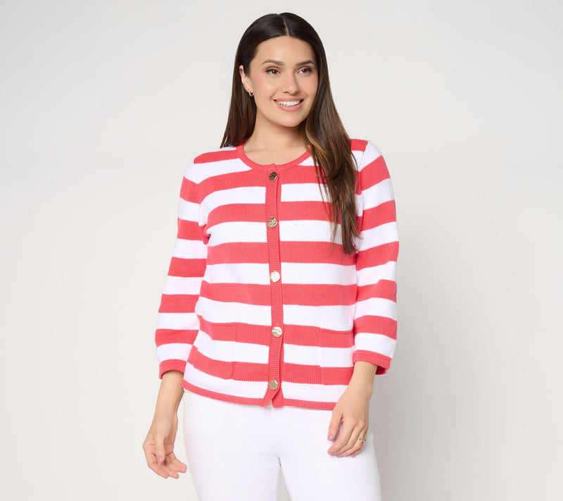 Dennis Basso Striped Sweater Top with 3/4 Sleeves — View 5