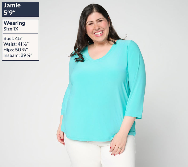 Dennis Basso Basics Italia Knit Voop Neck 3/4 Sleeve Top — View 2