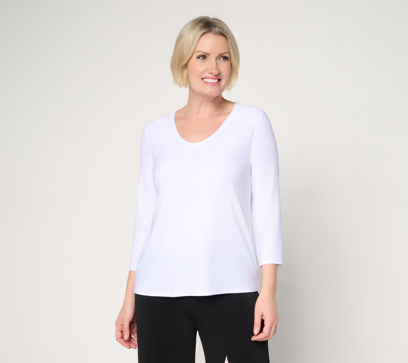 Dennis Basso Basics Italia Knit Voop Neck 3/4 Sleeve Top — View 14
